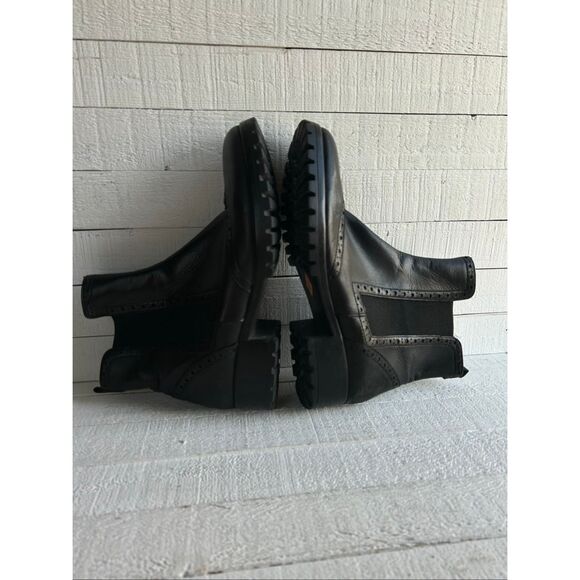 Goth Punk Chunky Lug Sole Brogue Chelsea Boots Black Leather Wingtip - Picture 5 of 9